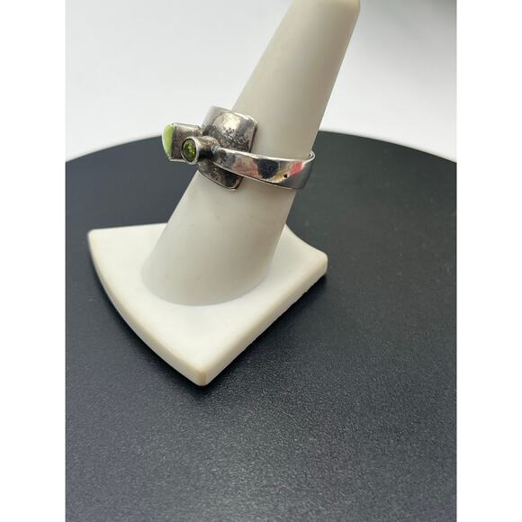 Juan Willie Navajo Sterling Silver Green Turquoise Gaspeite Bypass Ring 9 Signed - Picture 3 of 10